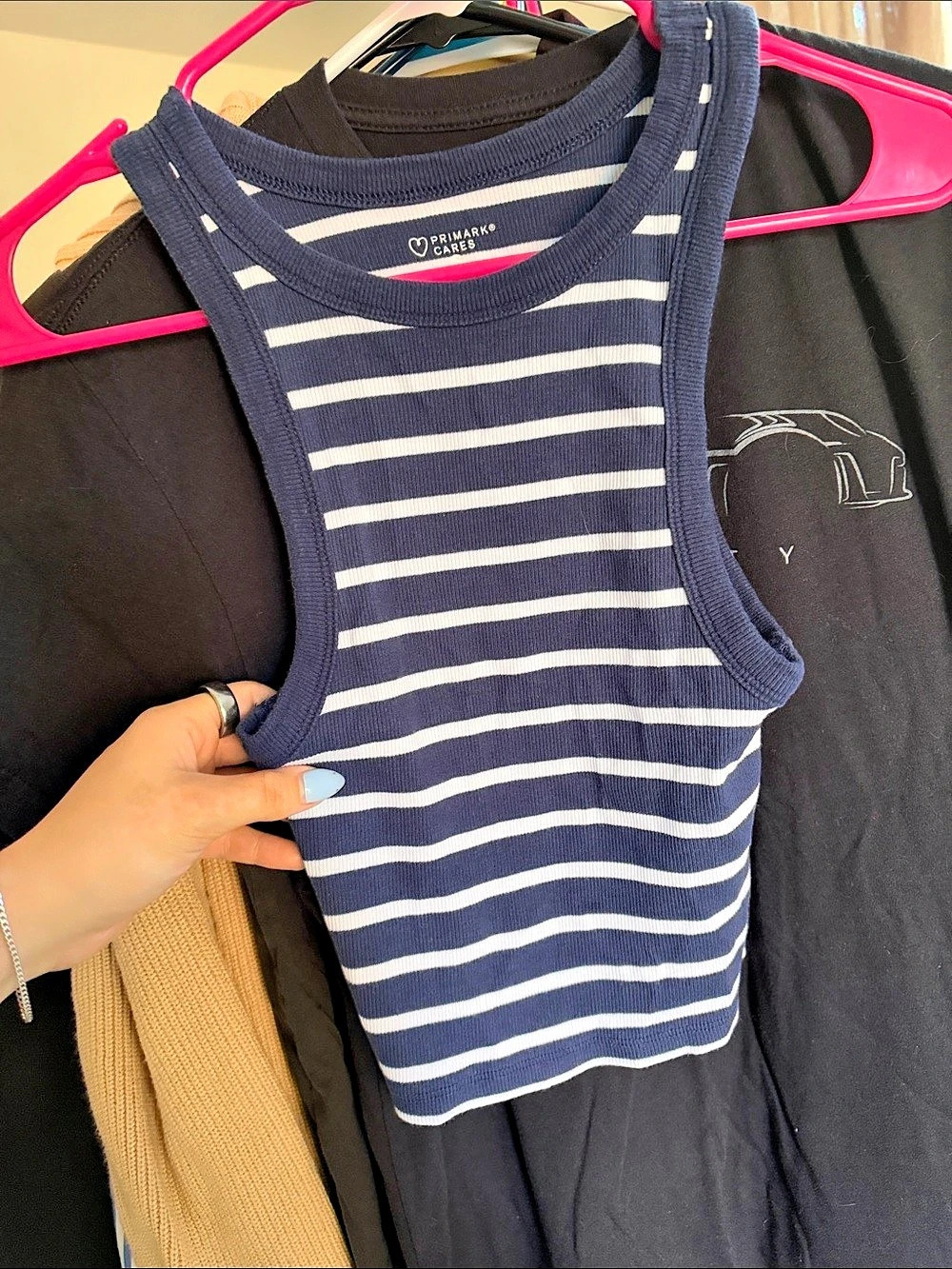 Primark Striped Ribbed Tank Top in Blue & White